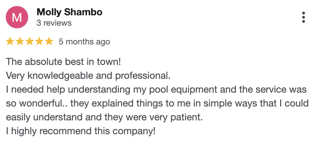 Pool cleaning review from Molly Shambo
